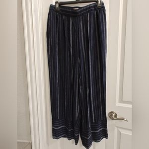 Ladies Ankle Length Flare Leg Pant, Black & White Lines with Side Pockets